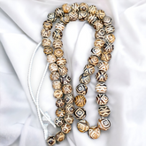 Asian Burmese Old Pumtek petrified Wood Stone beads Long necklace rare pattern